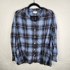 J. Jill Women's Button Up Plaid Long Sleeve Shirt Top Cotton Blend Size L Petite